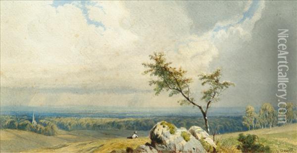 Landscape Withforeground Tree Oil Painting - Henry Hewitt