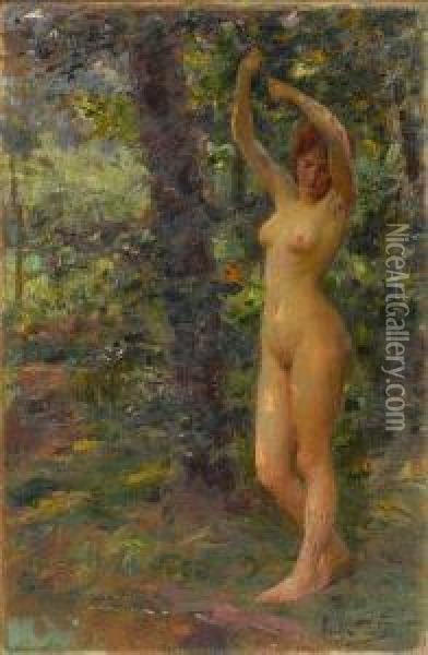 A Beauty In A Forest Oil Painting - Jose Julio de Souza-Pinto