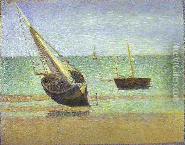 Boats. Bateux, maree basse, Grandcamp Oil Painting - Georges Seurat