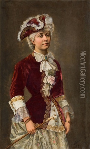 Dame In Rokokokostum Oil Painting - Henriette Maurus