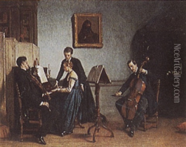 Trio De Musiciens Oil Painting - Victor Joseph Chavet