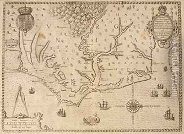 Map of Virginia Oil Painting - Theodore de Bry