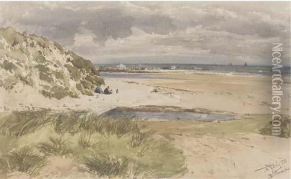 Bamborough Sands, Northumberland Oil Painting - Thomas Bush Hardy