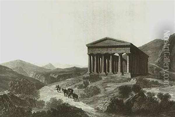 The Temple Of Segesta With Travellers On A Road Oil Painting - Francesco Zerillo