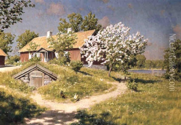 G+rdsplan I Solljus Oil Painting - Johan Fredrik Krouthen