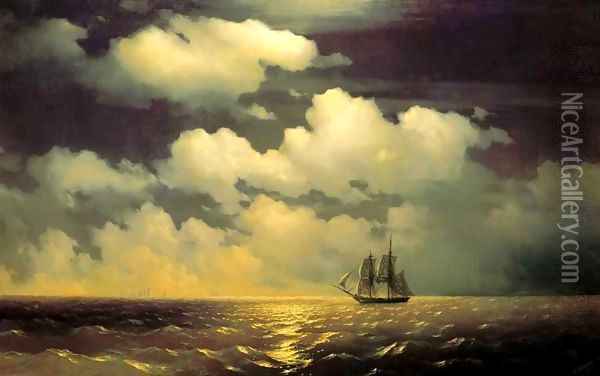 Meeting of the Brig Mercury with the Russian Squadron After the Defeat of Two Turkish Battleships Oil Painting - Ivan Konstantinovich Aivazovsky