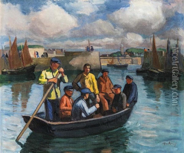 Fishermen In Bretagne Oil Painting - Erno Tibor