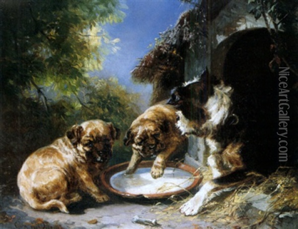 Hunde Vor Der Hutte Oil Painting - Clara (Boettcher) von Wille