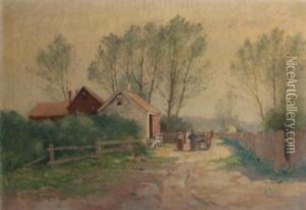 Country Scene With Farmhouse Oil Painting - Edward A. Page