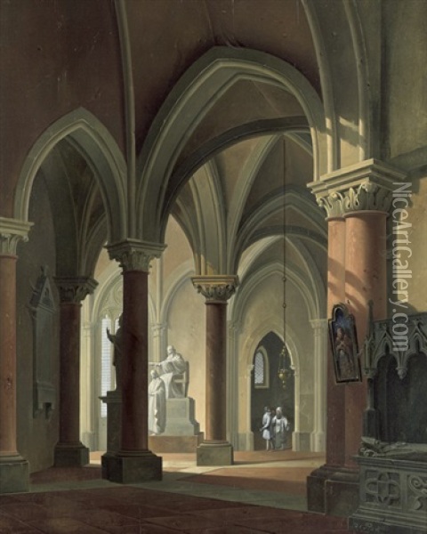 Das Innere Eines Gotischen Kirchenraums Oil Painting - Antonio De Pian