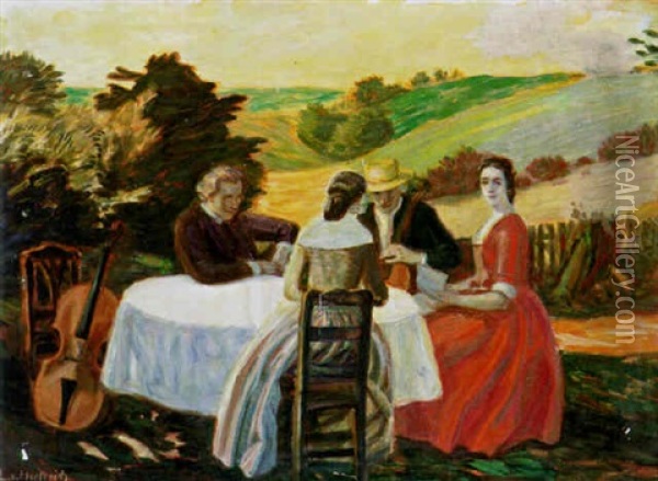 Emmanuel Von Seidl Im Kreis Von Freunden Oil Painting - Ludwig Von Herterich