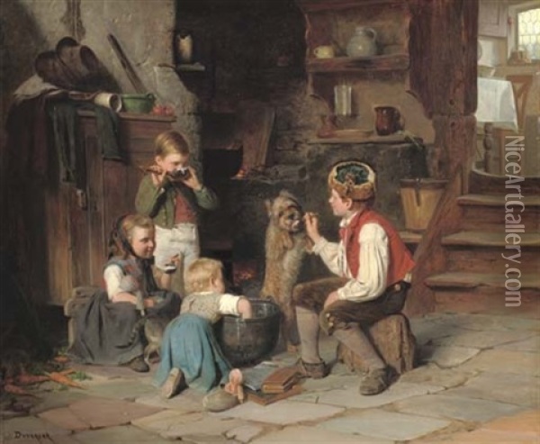 Breakfast Time Oil Painting - Theophile Emmanuel Duverger