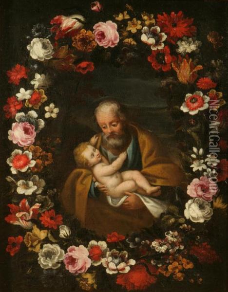 San Antonio Con Bambino In Una Ghirlanda Di Fiori Oil Painting - Pier Francesco Cittadini Il Milanese