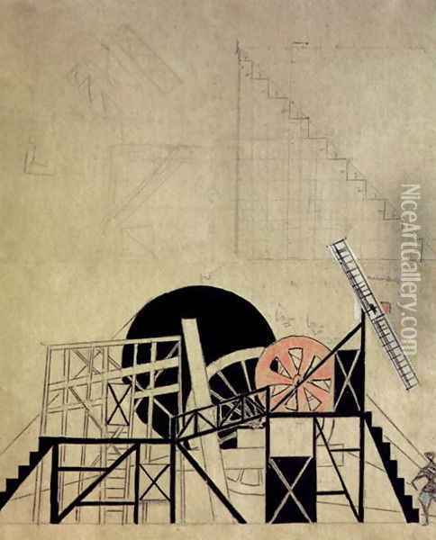 Stage set design for the play 'The Magnanimous Cuckold' Oil Painting - Lyubov Popova