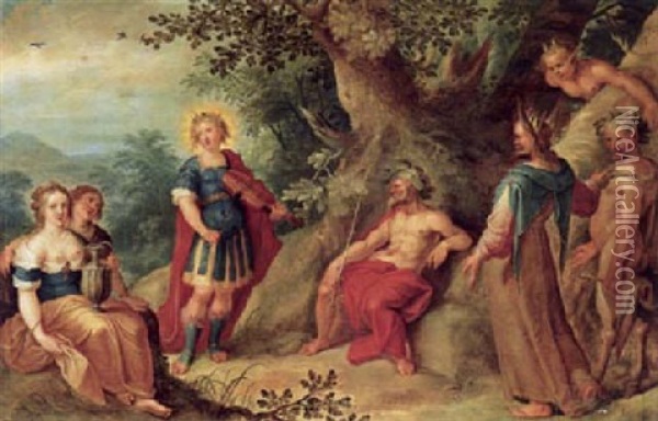 Das Urteil Des Midas Und Pan Und Apollo Oil Painting - Abraham Govaerts