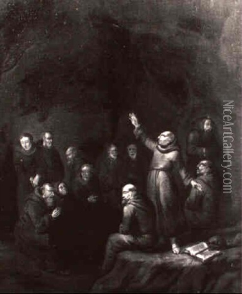 Monche In Einer Felsgrotte Oil Painting - Giuseppe Maria Crespi