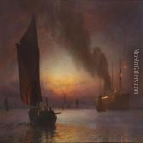 Dagen Gryer. Sommernat I Sundet, Nord For Dragor Oil Painting - Christian Molsted