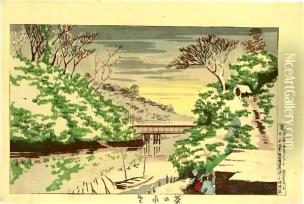 Bridge At Okawa Oil Painting - Kobayashi Kiyochika