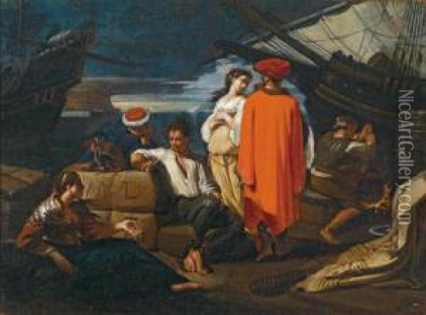 Scena Di Porto Con Mercanti E Schiavi Oil Painting - Michelangelo Cerqouzzi