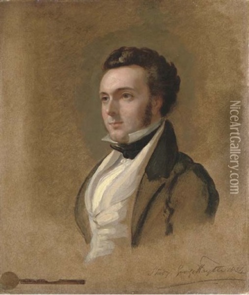 Portrait Study Of Sir Frederick Shaw (1799-1876), 3rd Bt., Small Bust-length, In A Dark Coat And Cream Waistcoat Oil Painting - George Hayter