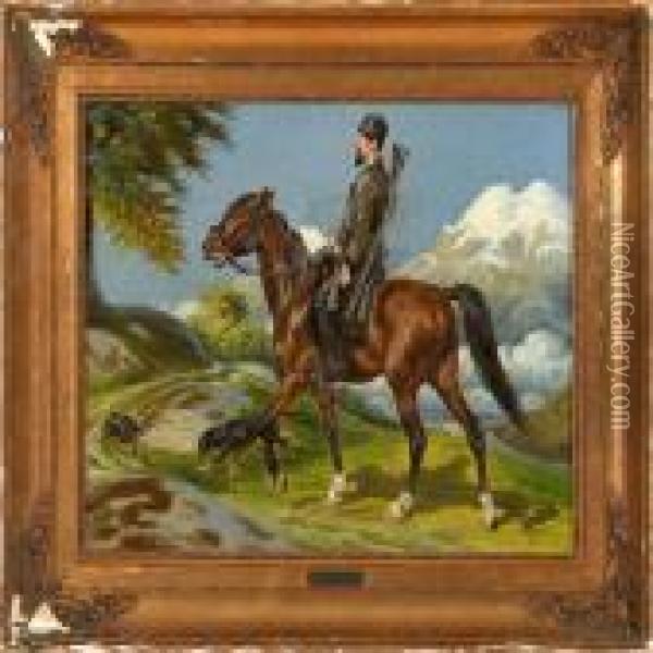 Cossack On Horseback In The Mountains Oil Painting - Karl Frederik Hansen-Reistrup