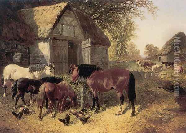 Horses and Chickens Oil Painting - John Frederick Herring Snr