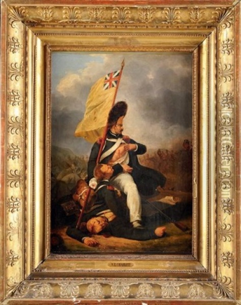 La Prise Du Drapeau A Waterloo Oil Painting - Nicolas Toussaint Charlet