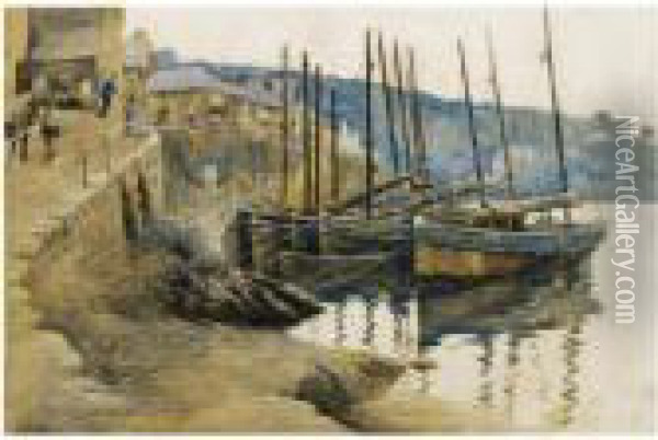 Newlyn Harbour Oil Painting - Stanhope Alexander Forbes