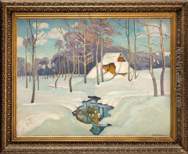 Strumien W Zimowym Lesie Oil Painting - Stefan Filipkiewicz