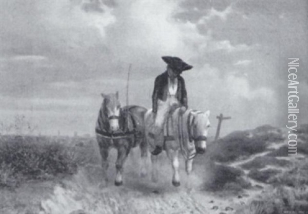 Reiter Mit Zwei Pferden Oil Painting - Ernst W. Hieronymi