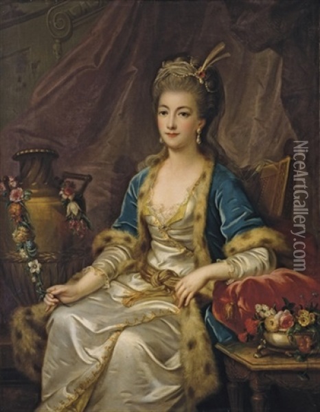 Portrait D'une Femme Assise Vetue A La Russe Oil Painting - Jean-Baptiste Leprince