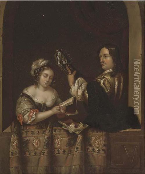 A Couple Making Music At A Casement Oil Painting - Gerrit Dou