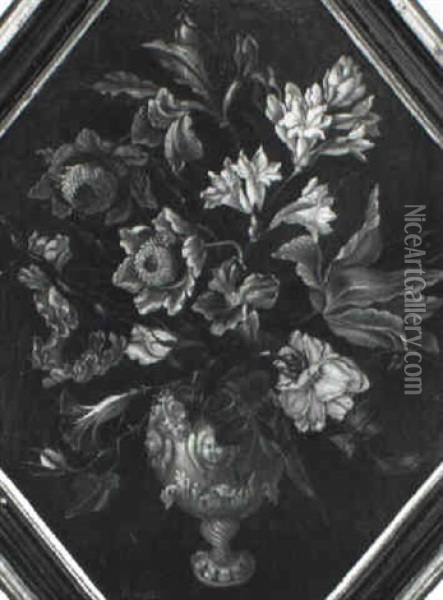 Bouquet De Fleurs Dans Un Vase De Verre Oil Painting - Giacomo Recco