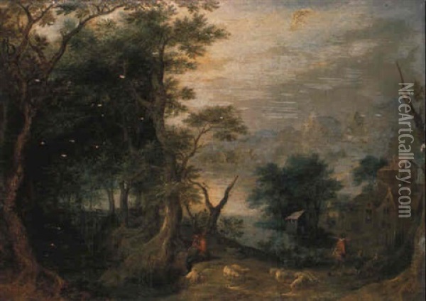 Landschaft Mit Hirsch, Ziegen Und Enten Oil Painting - Gillis Claesz De Hondecoeter