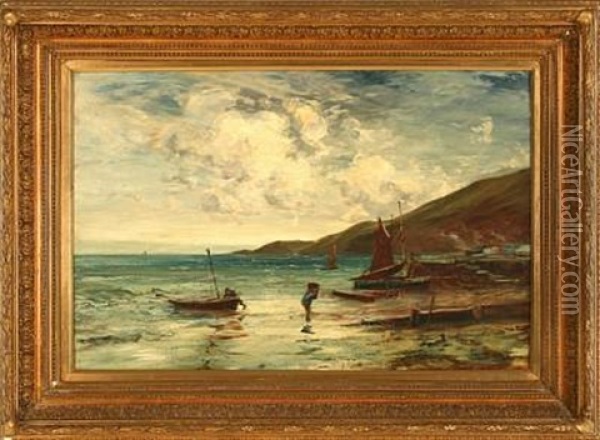 Fishermen On The Beach Oil Painting - Edwin John Ellis