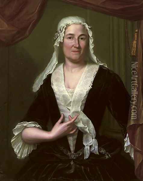 Portrait of a lady, half-length, in a dark green velvet dress and white chemise, wearing a white headdress Oil Painting - Heroman Van Der Mijn