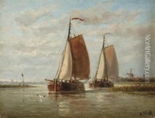 Sailing On A Calm Oil Painting - Hendrik Hulk