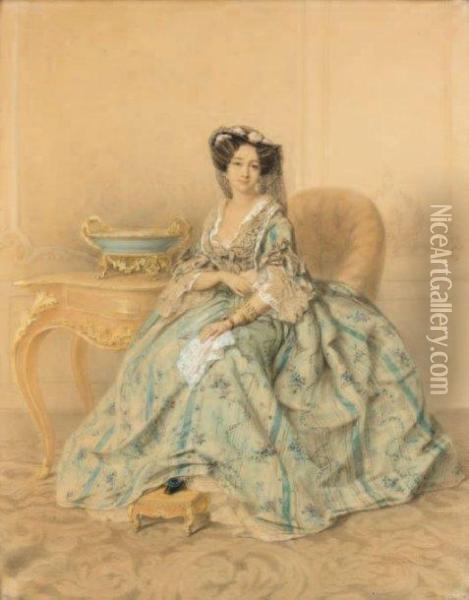 Portrait De Femme Assise Aquarelle Oil Painting - Auguste Claude Legrand