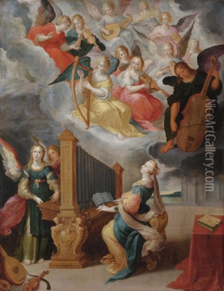 Saint Cecilia (collab. W/ Frans Francken Iii) Oil Painting - Cornelis de Baellieur the Elder