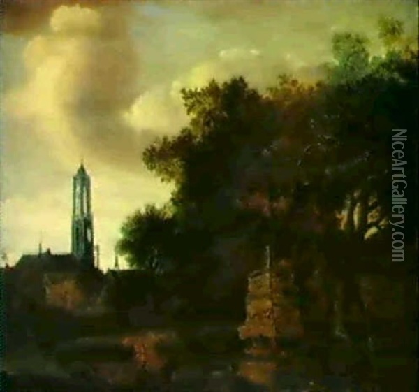 Fischer Vor Einer Stadt, Wohl Delft Oil Painting - Daniel Vosmaer
