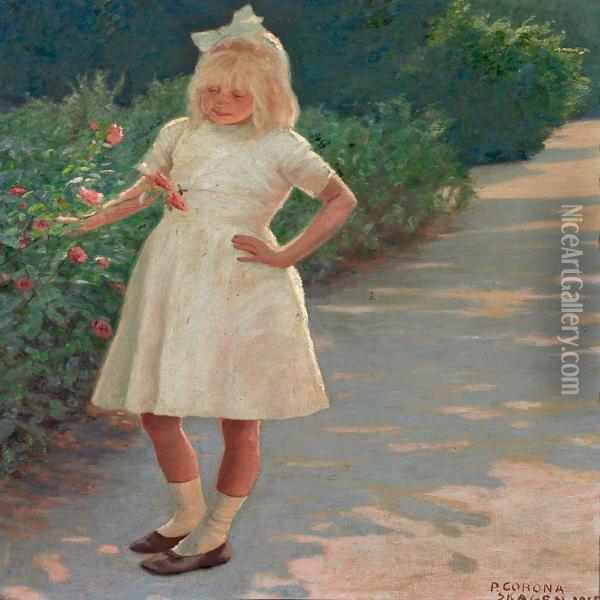 A Young Girl In The Summertime At Skagen Oil Painting - Poul Corona