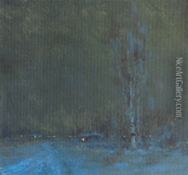 A Nocturnal Winter Landscape Oil Painting - Sydney Mortimer Laurence