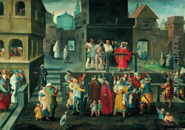 Le Christ Presente Au Peuple Oil Painting - Lucas Van Leyden