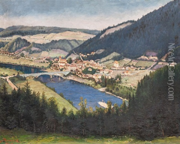 Pohled Na Rozmberk Oil Painting - Jan B. Minarik