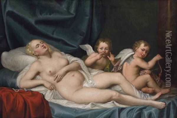 Venus Sleeping With Two Putti Oil Painting - Adolf Ulrik Wertmuller