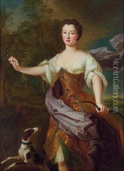 Portrait Of A Lady, As Diana, In A Landscape Oil Painting - Jean Marc Nattier