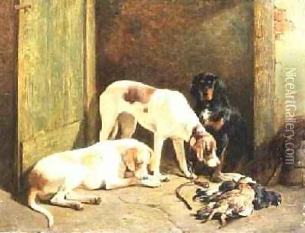 Pointers and a Gordon Setter Oil Painting - John Sargeant Noble, R.B.A.