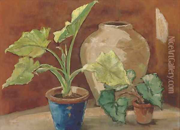 Plants and pots Oil Painting - English School