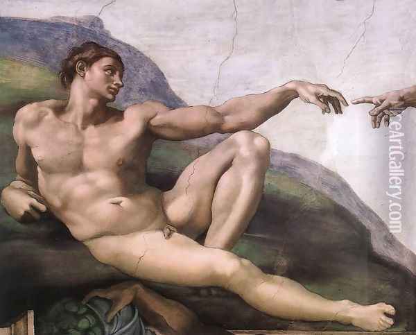 Creation of Adam (detail-1) 1510 Oil Painting - Michelangelo Buonarroti