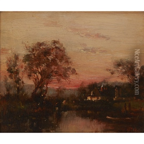 River Landscape, Moonlight Oil Painting - Maurice Levis